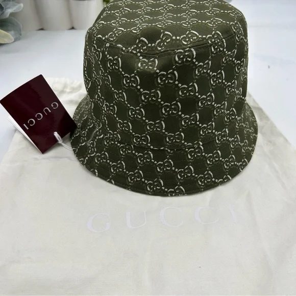 Men’s Gucci, GG shadow JACQUARD bucket, hat and olive green cotton size large - Picture 3 of 7